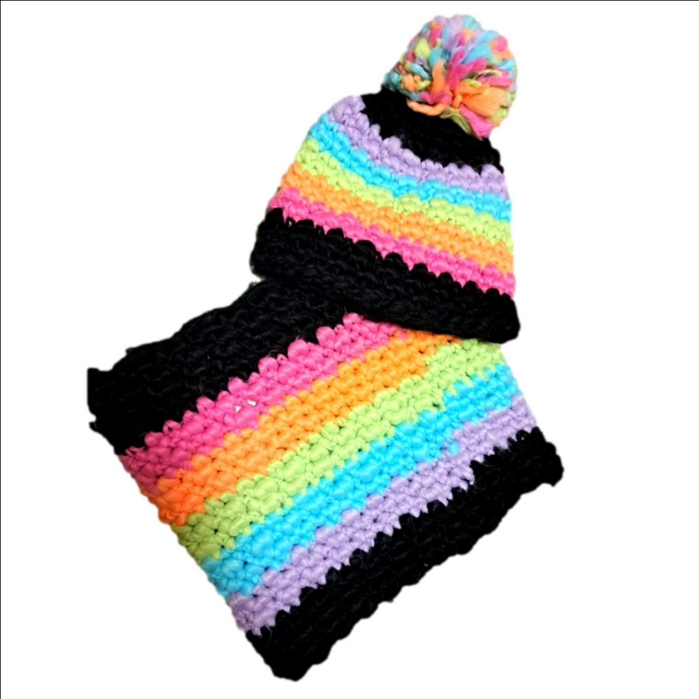 💎 NWT Hat & Cowl Set Nordstrom Rack - Rainbow Acrylic One Size 💎